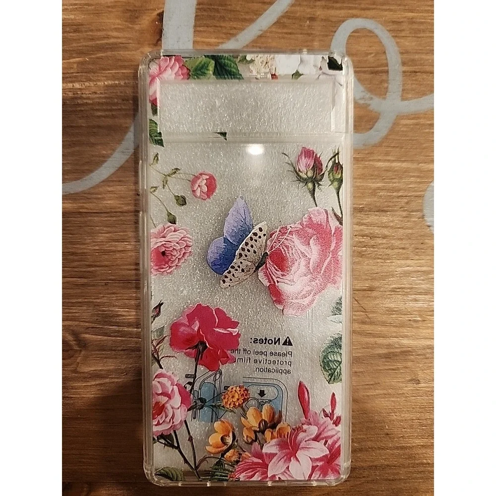 NEW‎ Silicone Mobile Case For Google Pixel 6A -Pink Rose & Butterflies